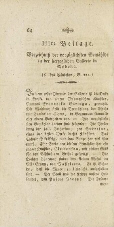 IIIte Beilage. Verzeichniß der vorzüglichsten Gemählde in der Herzoglichen Gallerie in Modena.