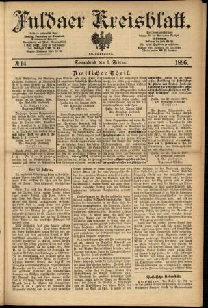 Erste Ausgabe vom Samstag, den 01. Februar 1896.