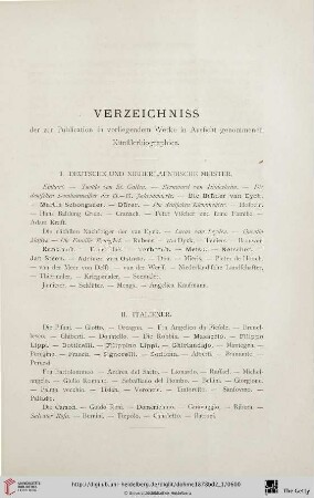 Verzeichniss der zur Publication in vorliegendem Werke in Aussicht genommenen Künstlerbiographien