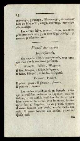 Récueil des verbes Impersonnels, ...