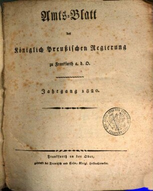 Amtsblatt der Regierung zu Frankfurt a.d. Oder. 1820