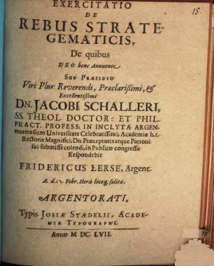 Exercitatio de rebus strategematicis