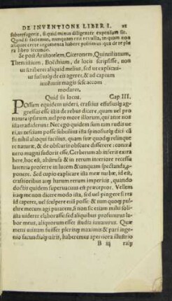 Se post Aristotelem, Ciceronem, Quintilianum ... Quid sit locus. Cap. III.