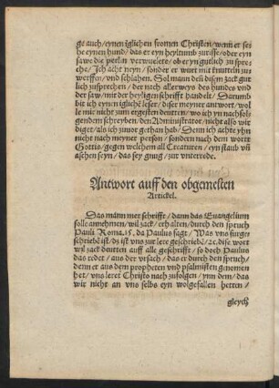 Antwort auff den obgemelten Artickel.