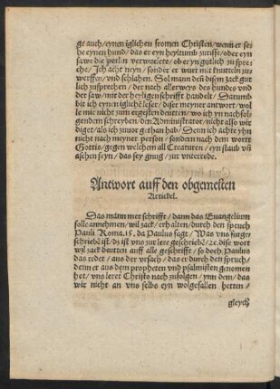 Antwort auff den obgemelten Artickel.