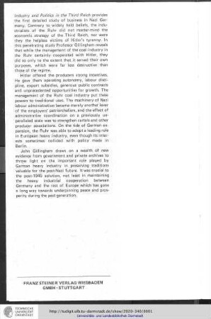 Industry and politics in the Third Reich : Ruhr coal, Hitler and Europe