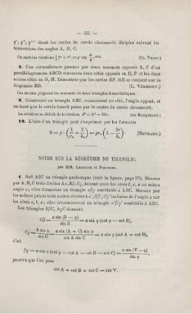 NOTES SUR LA GÉOMÉTRIE DU TRIANGLE.