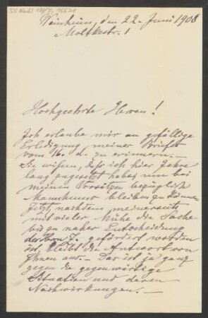Brief an B. Schott's Söhne : 22.06.1908