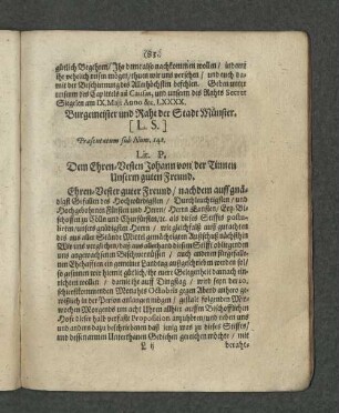 Lit. P. Dem Ehren-Vesten Johann von der Tinnen