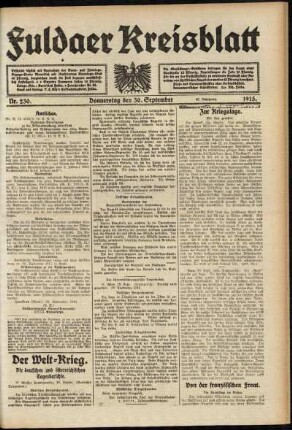 Ausgabe vom Donnerstag, den 30. September 1915.