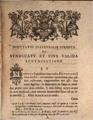 Diss. inaug. de syndicatu, et eius valida renunciatione