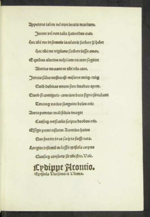 Cydippe Acontio. Epistola Vicesima et Ultima.