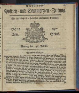 24tes Stueck, Montag den 13ten Junius. 1791