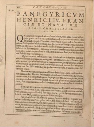 Panegyricvm Henrici IV. Franciae Et Navarrae Regis Christianissimi.