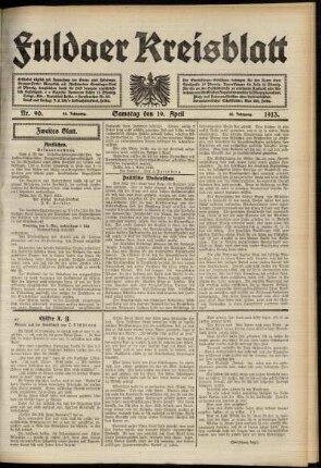 Zweite Ausgabe vom Samstag, den 19. April 1913.