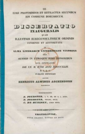 De iure protimiseos et retractus secundum ius commune Borussicum