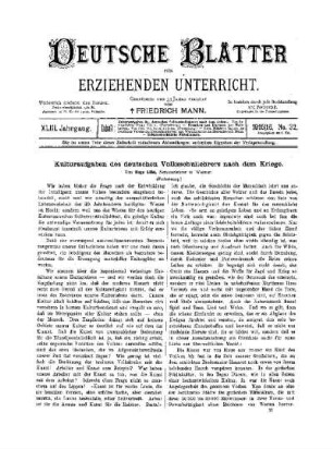 Kulturaufgaben des deutschen Volksschullehrers nach dem Kriege : (Fortsetzung)