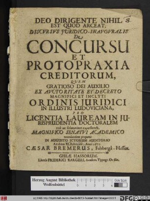 Discursus Iuridico-Inauguralis De Concursu Et Protopraxia Creditorum