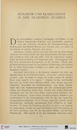 Romantik und Klassizismus in den Bildenden Künsten