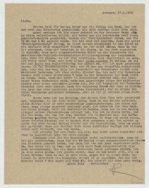 Brief von Raoul Hausmann an Elfriede Hausmann. Limoges