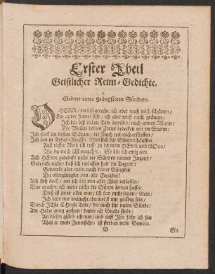 Erster Theil Geistlicher Reim-Gedichte.