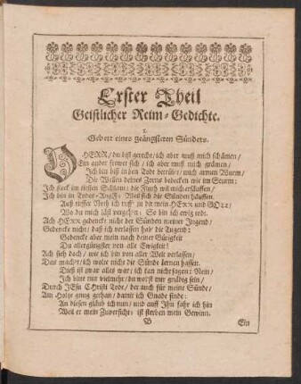 Erster Theil Geistlicher Reim-Gedichte.