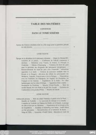 Table Des Matières Contenues Dans Le Tome Sixième