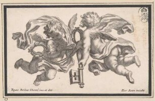 Vignette mit Putten und den Schlüssel Petri, aus: Sei omelie di Nostro Signore papa Clemente undecimo esposte in versi da Alessandro Guidi, Rom 1712