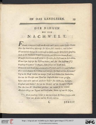 Der Nahmen bei der Nachwelt
