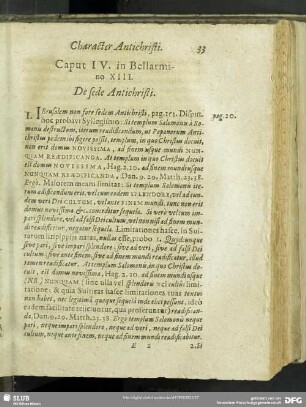 Caput IV. in Bellarmino XIII. De sede Antichristi