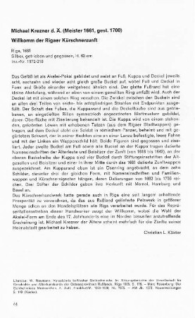Michael Krezner d.Ä. (Meister 1661, gest. 1700) Willkomm der Rigaer Kürschnerzunft