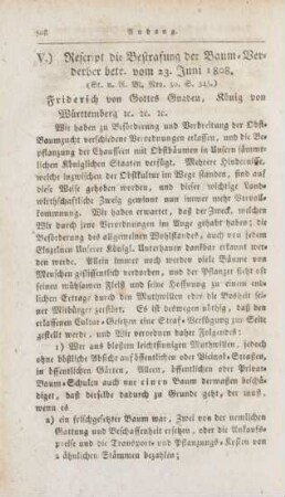 V.) Rescript die Bestrafung der Baum-Verderber betr. vom 23. Juni 1808