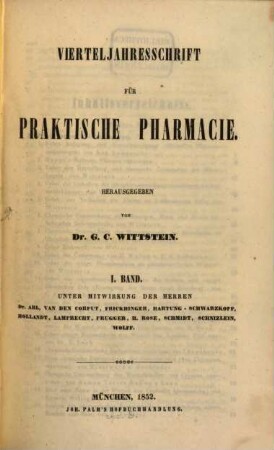 Vierteljahresschrift für praktische Pharmacie. 1. 1852