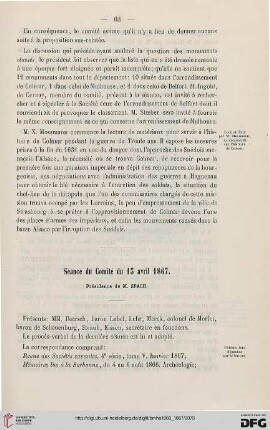 Séance du Comité du 15 avril 1867