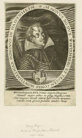 Herzog Magnus von Württemberg, Wundmale in Gesicht mit geschlossenen Augen, Brustbild in Halbprofil