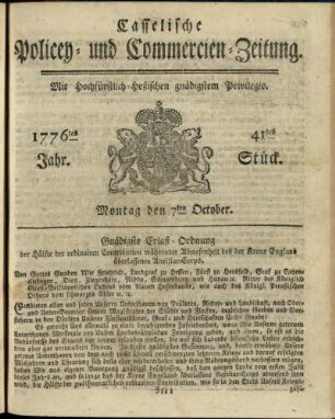 41tes Stueck, Montag den 7ten October 1776