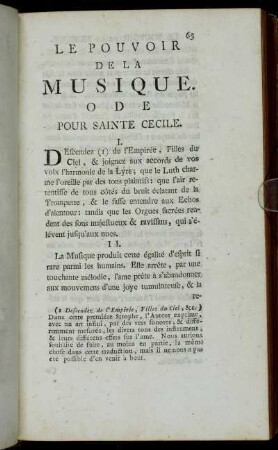 Le Pouvoir De La Musique. Ode Pour Sainte Cecile