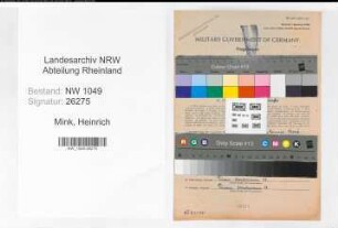 Entnazifizierung Heinrich Mink , geb. 26.06.1891 (Bahnbeamter)