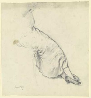 Sitzende junge Frau, Mandoline spielend, Detail der Beine und Schuhe