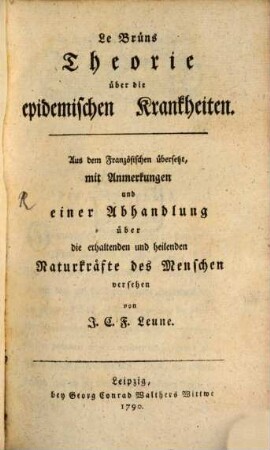 Le Bruns Theorie über die epidemischen Krankheiten