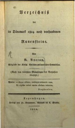 Verzeichniß der in Dänemark 1824 noch vorhandenen Runensteine