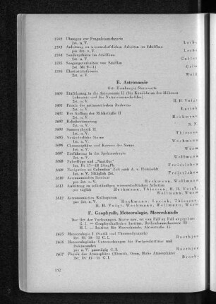 F. Geophysik, Meteorologie, Meereskunde