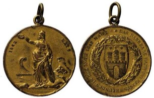 Hamburg: Anhängemedaille für Beistand während des Brandes 1842 bzw. Stiftung von Gaben