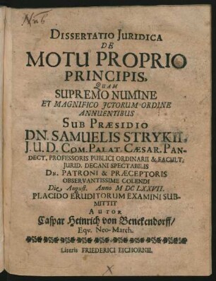 Dissertatio Iuridica De Motu Proprio Principis
