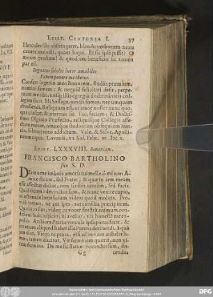 Epist. LXXXVIII. Bononiam. Francisco Bartholino suo S. D.