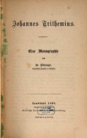 Johannes Trithemius : eine Monographie