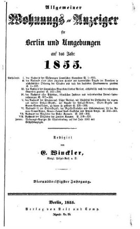 1855: Allgemeiner Wohnungs-Anzeiger für Berlin und Umgebungen