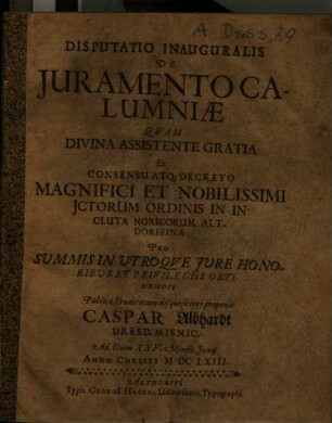 Disputatio inauguralis de iuramento calumniae