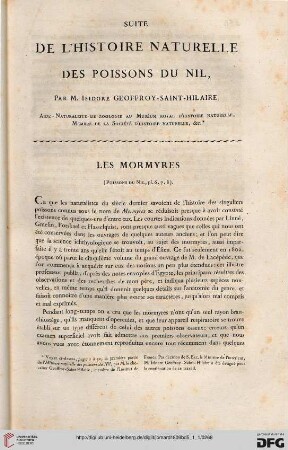 Suite de l'histoire naturelle des poissons du Nil