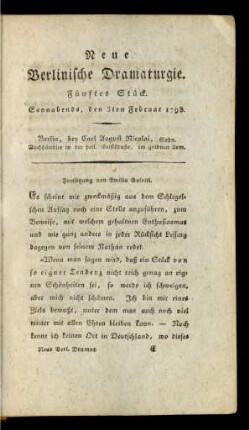 Fünftes Stück. Sonnabends, den 3ten Februar 1798